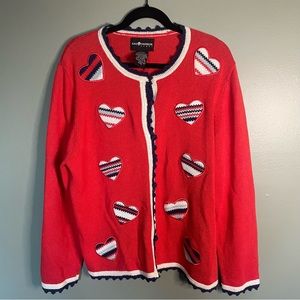 Vintage Sag Harbor Sport Red Heart Valentine Appliqué Cardigan size XL